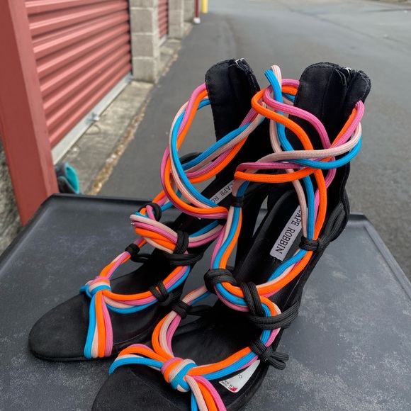 Cape Robbin Multi Color Suede bungees Strappy Stilleto Sandals Size 7.5 - Picture 7 of 10